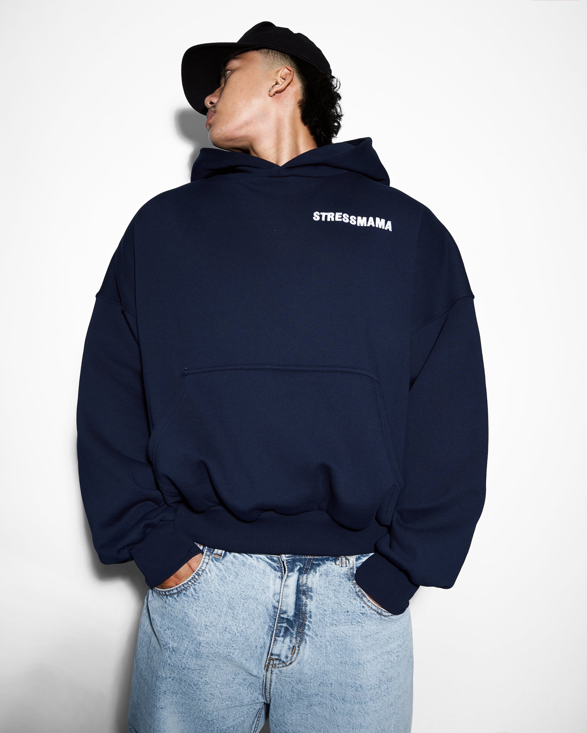 FALL24 LOGO HOODIE - BLUE – STRESSMAMA
