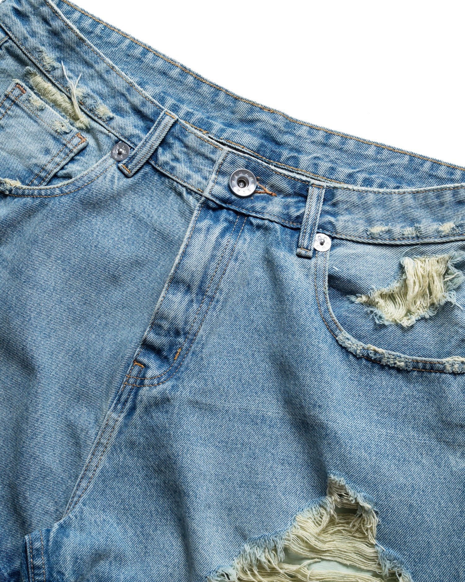 SS26 RIPPED DENIM SHORTS - BLUE