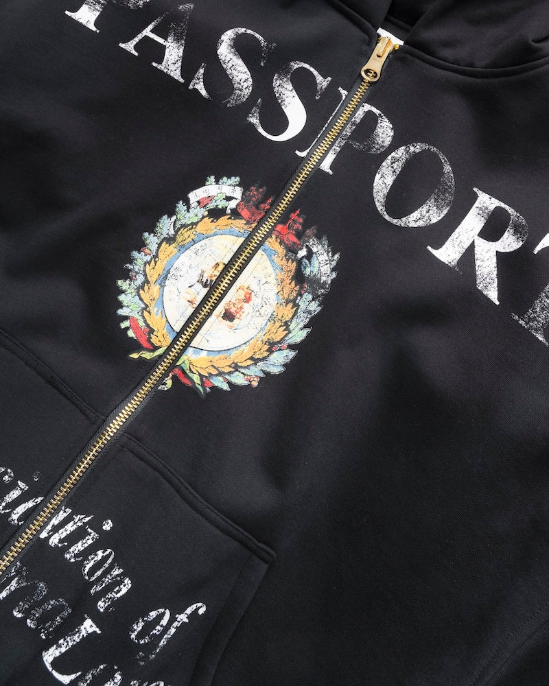 FW24 PASSPORT ZIP HOODIE - BLACK – STRESSMAMA