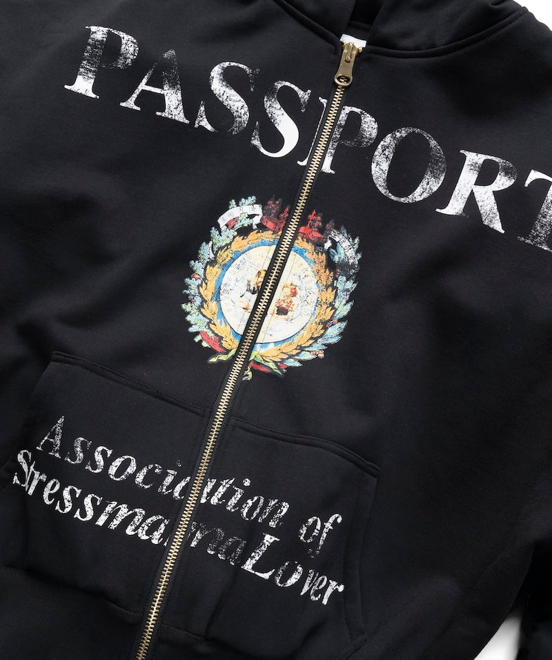 FW24 PASSPORT ZIP HOODIE - BLACK – STRESSMAMA