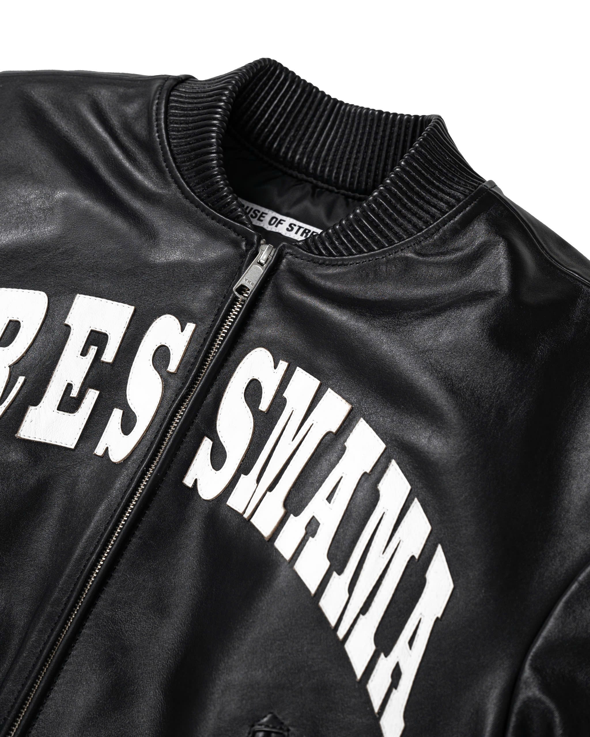 FW25 LEATHER BOMBER JACKET - BLACK