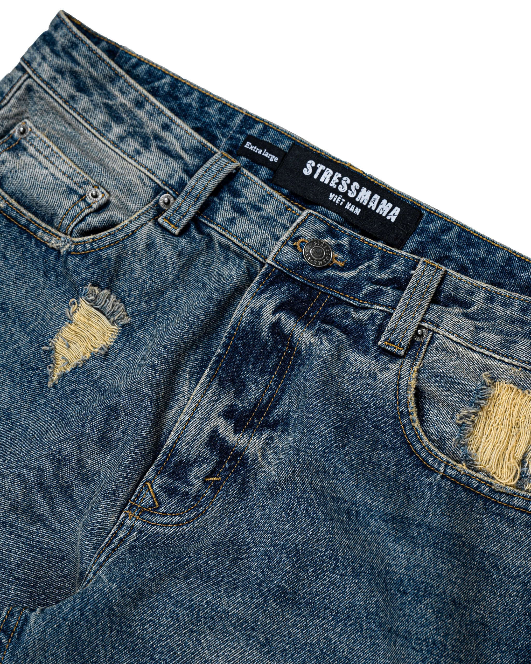 FW25 RIPPED BAGGY JEANS - BLUE